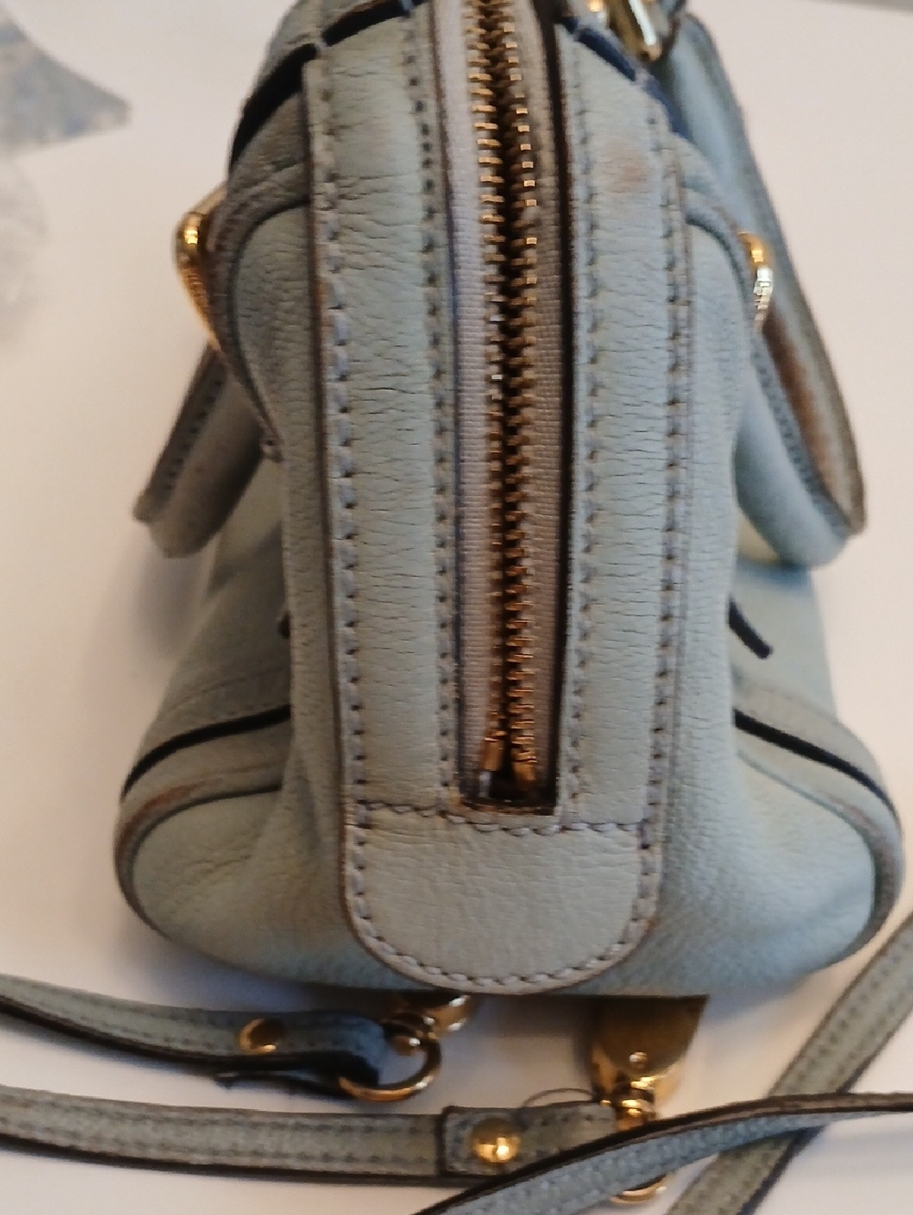 Dolce & Gabbana Light Blue Leather Mini Satchel Crossbody with Gold Hardware - Picture 10 of 16